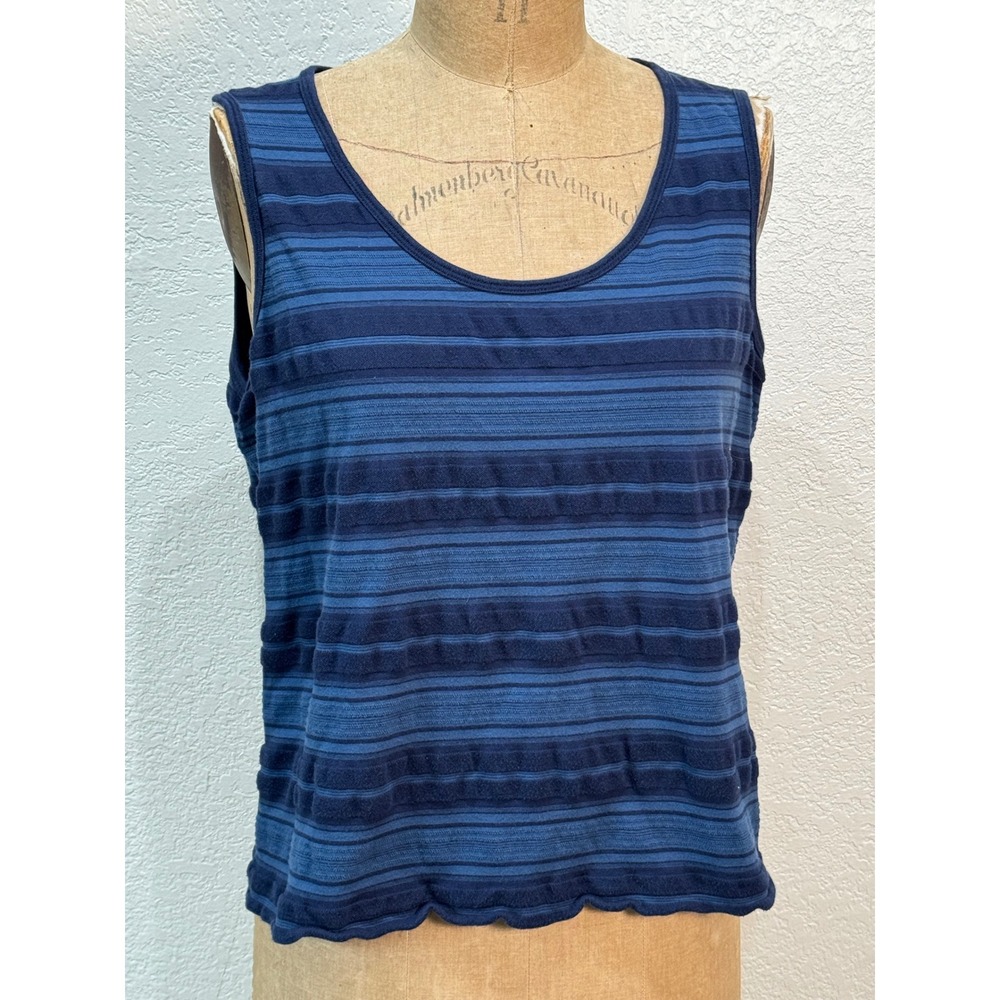 Lauren Ralph Lauren Womens 1X Blue Striped Textured Cotton Tank Top Sleeveless